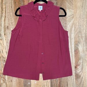 CAbi Women's Sleeveless Ruffle Blouse - Deep Red